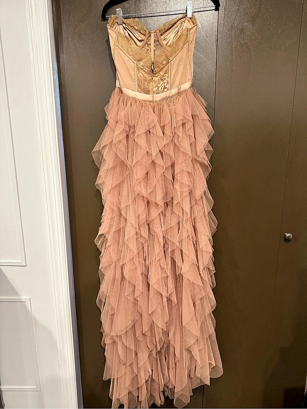For Love & Lemons Lace Ruffle Maxi Dress in Pink Size Small NWT